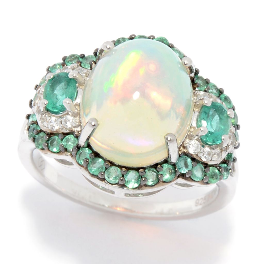 Women Green Fire Opal & Emerald Jewelry Charm Lady Gems Silver Ring Jewelry 